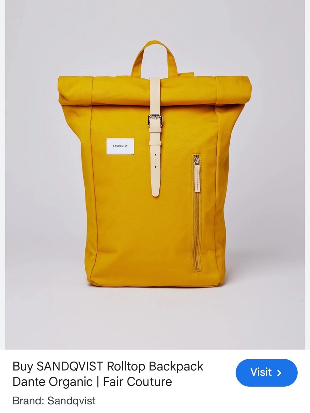 Sandqvist Yellow Rolltop Backpack - Dante Organic